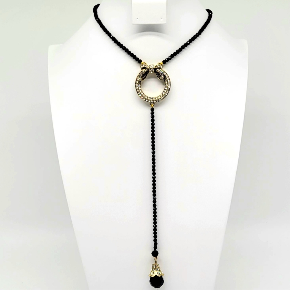 Heidi Daus Extra Long Swarovski Crystal Wreath Lariat with Faceted Beads and Bow